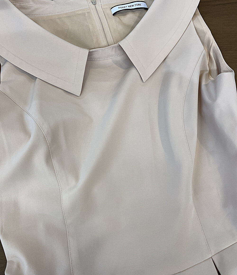 美品 FOXEY NEW YORK ノースリーブワンピース ベージュ 33314-NAOFY401T レディース SIZE 40 フォクシー ニューヨーク