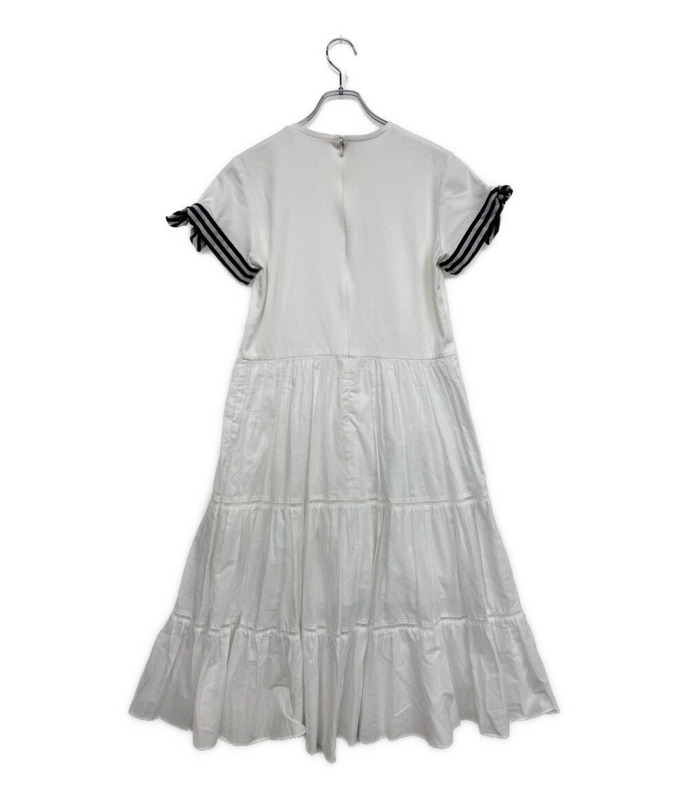 BORDERS AT BALCONY 半袖ワンピース ホワイト 裾リボンストライプ BD2011H-3E-03 レディース SIZE 38 ボーダーズ アット バルコニー
