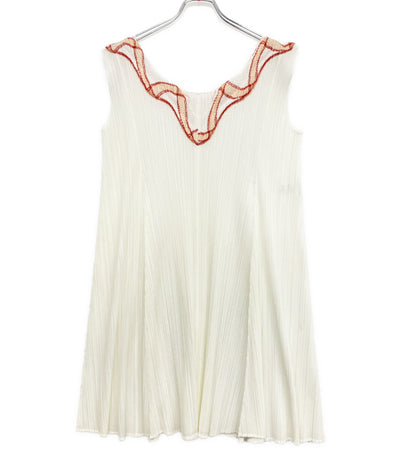 PLEATS PLEASE ノースリーブワンピース ホワイト レッド PP21-JT426 レディース SIZE 3 プリーツプリーズ