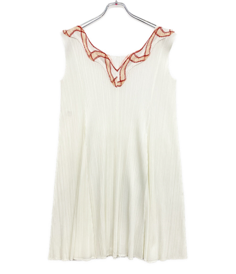 PLEATS PLEASE ノースリーブワンピース ホワイト レッド PP21-JT426