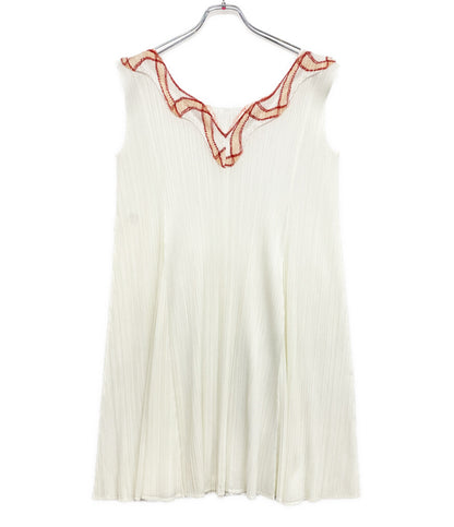 PLEATS PLEASE ノースリーブワンピース ホワイト レッド PP21-JT426 レディース SIZE 3 プリーツプリーズ