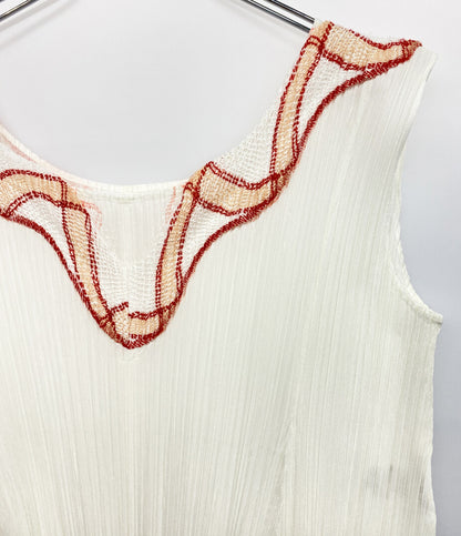 PLEATS PLEASE ノースリーブワンピース ホワイト レッド PP21-JT426 レディース SIZE 3 プリーツプリーズ