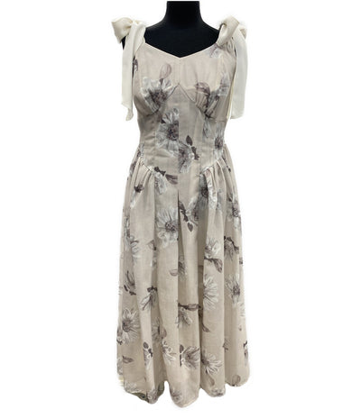 美品 Her lip to ノースリーブワンピース ベージュ Sunflower-Printed Midi Dress12423 1242305040 レディース SIZE S ハーリップトゥ