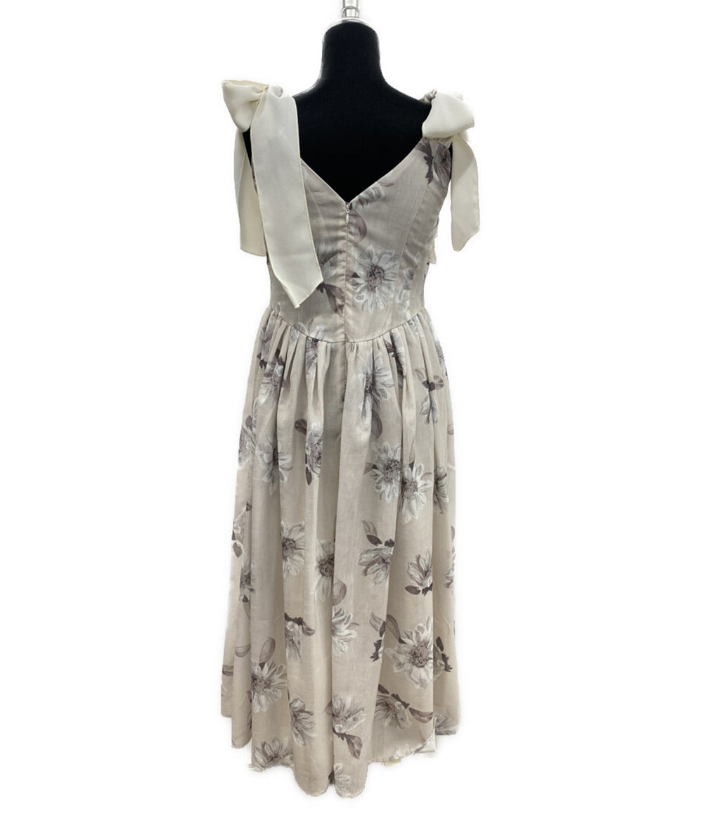 美品 Her lip to ノースリーブワンピース ベージュ Sunflower-Printed Midi Dress12423 1242305040 レディース SIZE S ハーリップトゥ