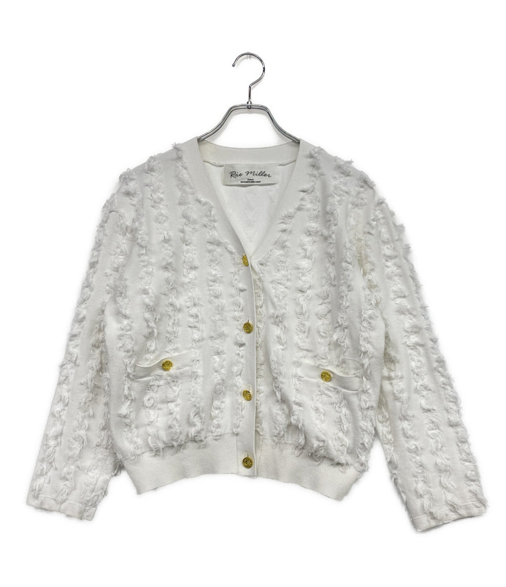 Rie Miller リエミラー フリンジカーディガン ホワイト カットジャガード 25ss レディース SIZE 38