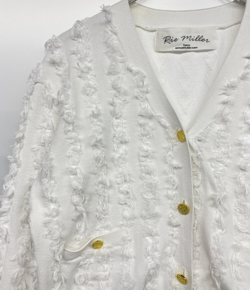 Rie Miller リエミラー フリンジカーディガン ホワイト カットジャガード 25ss レディース SIZE 38