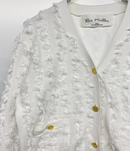 Rie Miller リエミラー フリンジカーディガン ホワイト カットジャガード 25ss レディース SIZE 38