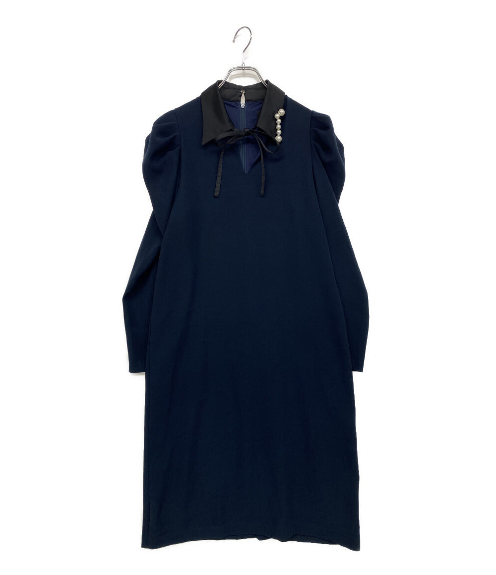 hue DAY TO EVENING ヒュー・デイ・トゥ・イブニング 長袖ワンピース パールワンピ 22W-010D レディース SIZE 38