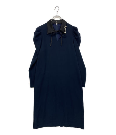 hue DAY TO EVENING ヒュー・デイ・トゥ・イブニング 長袖ワンピース パールワンピ 22W-010D レディース SIZE 38