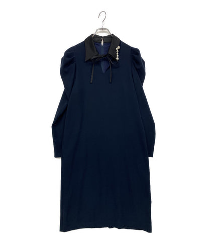 hue DAY TO EVENING ヒュー・デイ・トゥ・イブニング 長袖ワンピース パールワンピ 22W-010D レディース SIZE 38