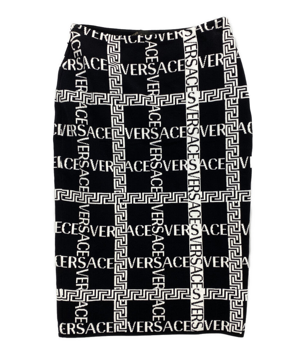 美品 VERSACE ロゴスカート ブラック ホワイト A83018 A230510 レディース SIZE 38 ヴェルサーチ