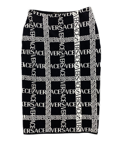 美品 VERSACE ロゴスカート ブラック ホワイト A83018 A230510 レディース SIZE 38 ヴェルサーチ