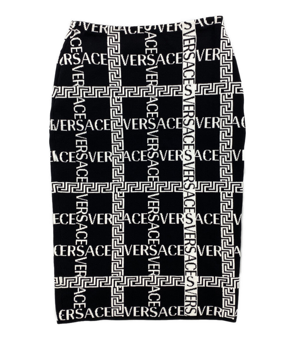 美品 VERSACE ロゴスカート ブラック ホワイト A83018 A230510 レディース SIZE 38 ヴェルサーチ
