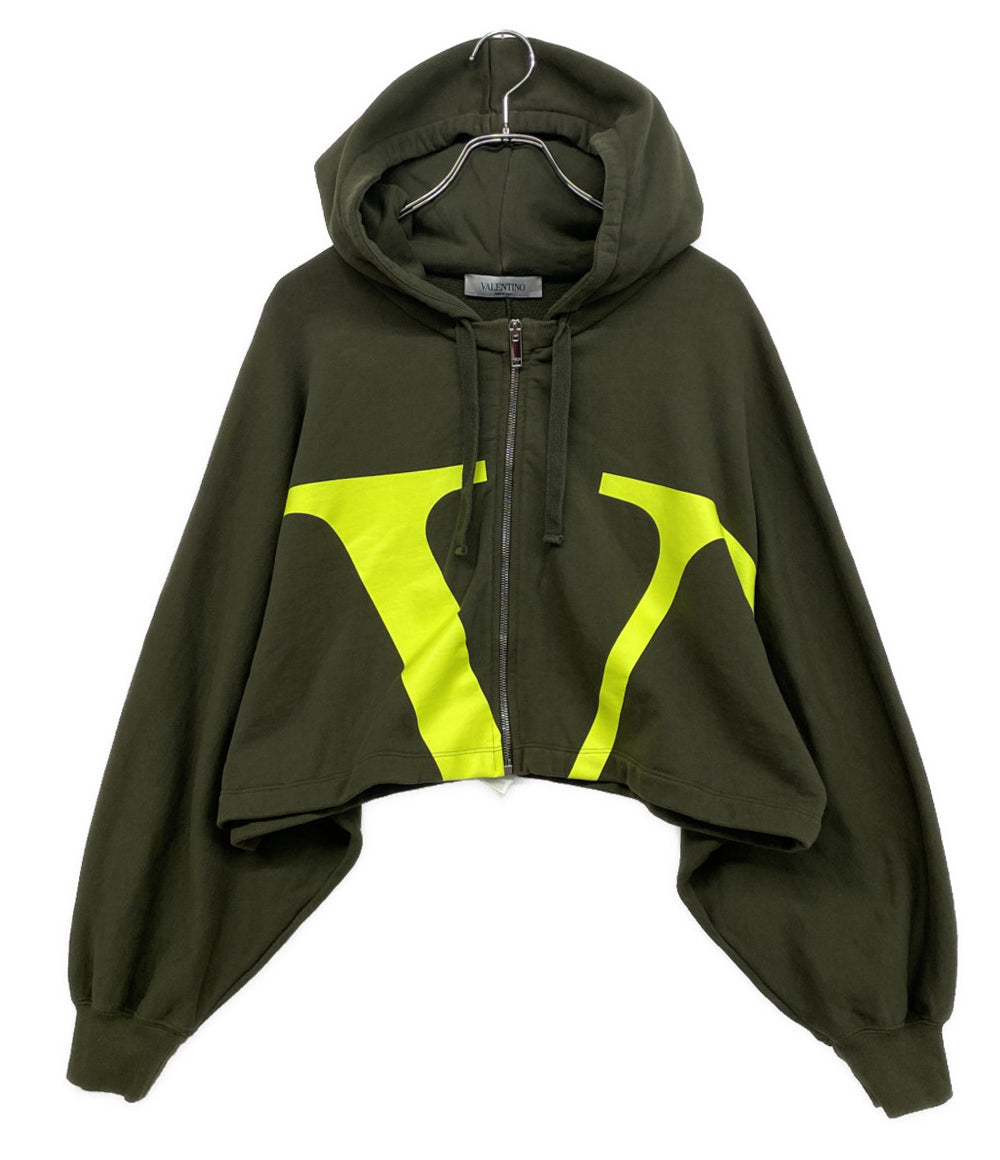 VALENTINO ショートパーカー カーキ Vロゴ レディース SIZE XS