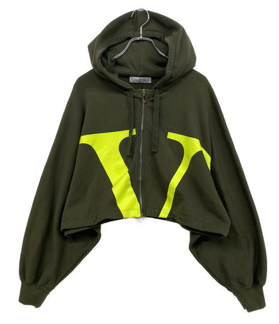 VALENTINO ショートパーカー カーキ Vロゴ レディース SIZE XS ヴァレンチノ