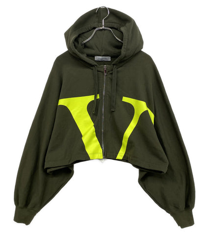 VALENTINO ショートパーカー カーキ Vロゴ レディース SIZE XS ヴァレンチノ