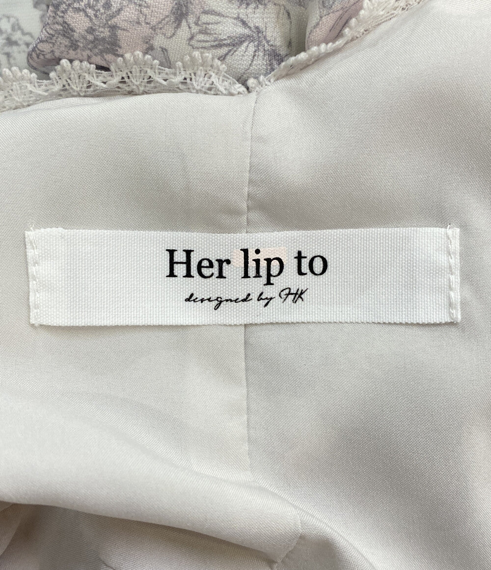美品 Her lip to ノースリーブワンピース Lace Trimmed Floral Dress グレー ピンク レディース SIZE M ハーリップトゥ