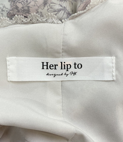 美品 Her lip to ノースリーブワンピース Lace Trimmed Floral Dress グレー ピンク レディース SIZE M ハーリップトゥ