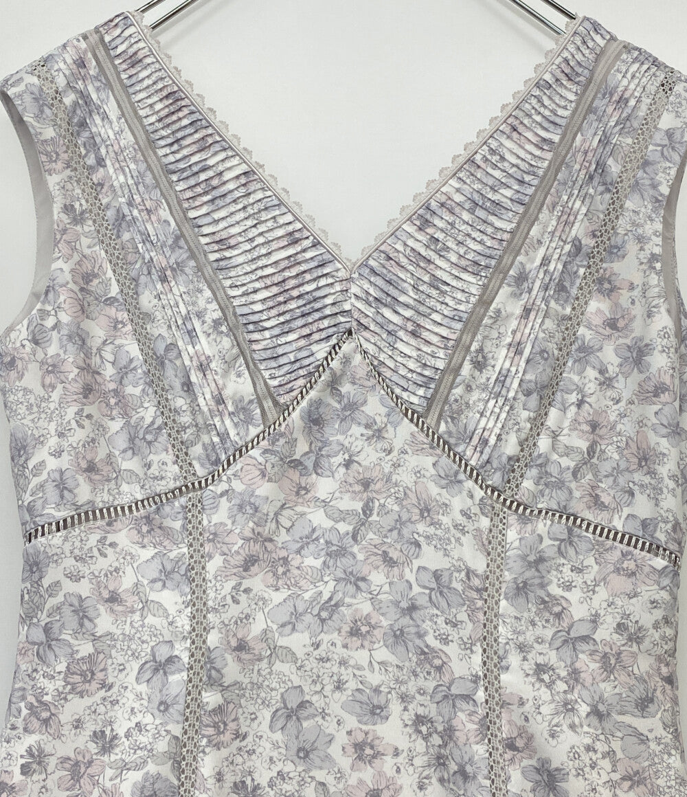 美品 Her lip to ノースリーブワンピース Lace Trimmed Floral Dress グレー ピンク レディース SIZE M ハーリップトゥ