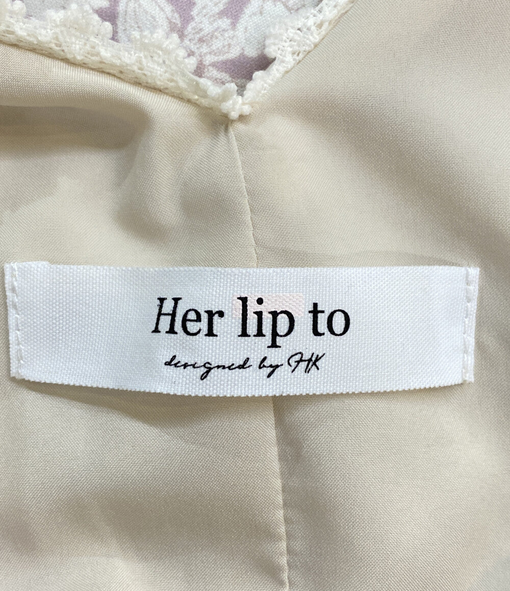 美品 Her lip to ノースリーブワンピース ピンク Lace Trimmed Floral Dress 124230506 レディース SIZE M ハーリップトゥ