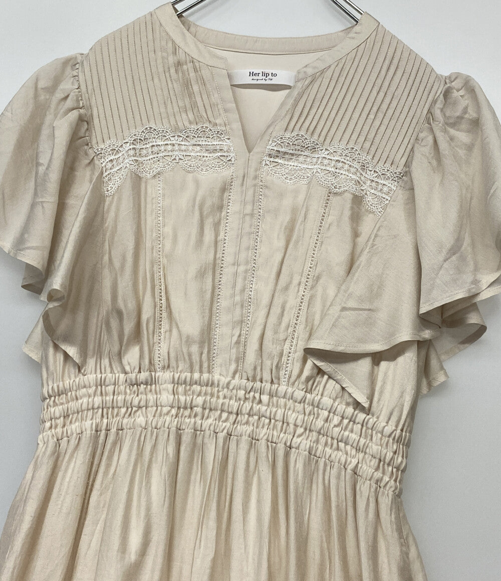 Her lip to 半袖ワンピース ベージュ Little Butterfly Sleeve Dress