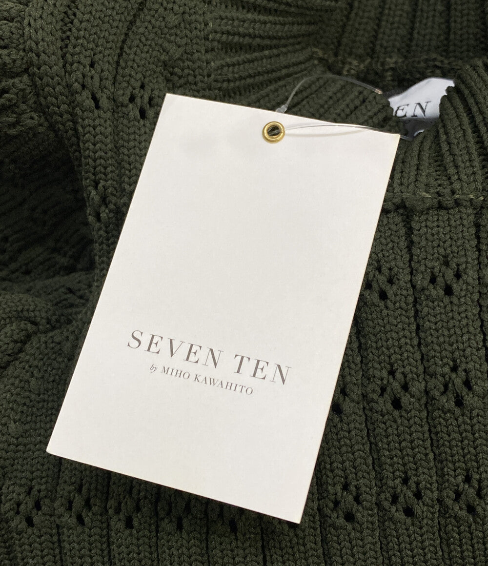 美品 seventen セブンテン ボリュームスリーブニットワンピース 半袖 グリーン 5A502 レディース SIZE S
