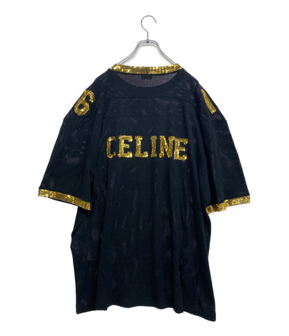 CELINE 半袖Tシャツ カットソー 2X26F818I 16 メッシュ スパンコール メンズ SIZE L セリーヌ