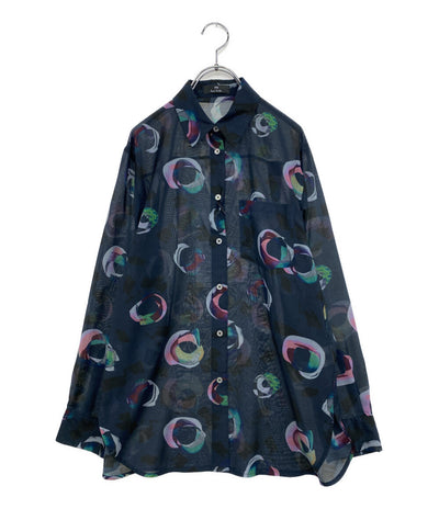 美品 PAUL SMITH 長袖シャツ 総柄 ネイビー 255-304 レディース SIZE 40 ポール・スミス