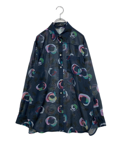 美品 PAUL SMITH 長袖シャツ 総柄 ネイビー 255-304 レディース SIZE 40 ポール・スミス