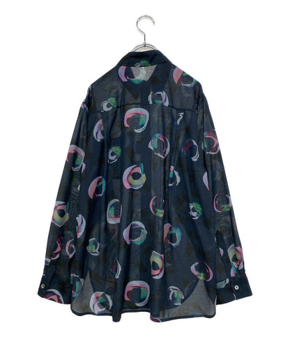 美品 PAUL SMITH 長袖シャツ 総柄 ネイビー 255-304 レディース SIZE 40 ポール・スミス