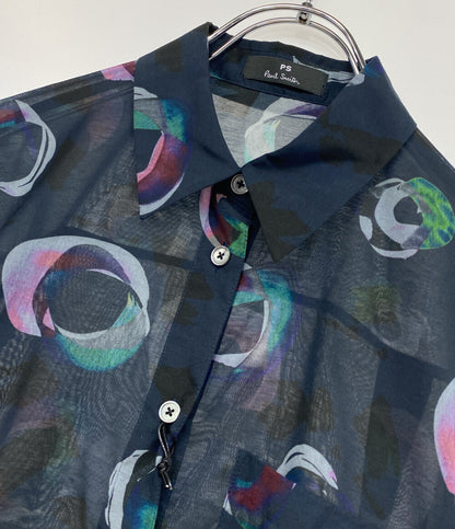 美品 PAUL SMITH 長袖シャツ 総柄 ネイビー 255-304 レディース SIZE 40 ポール・スミス