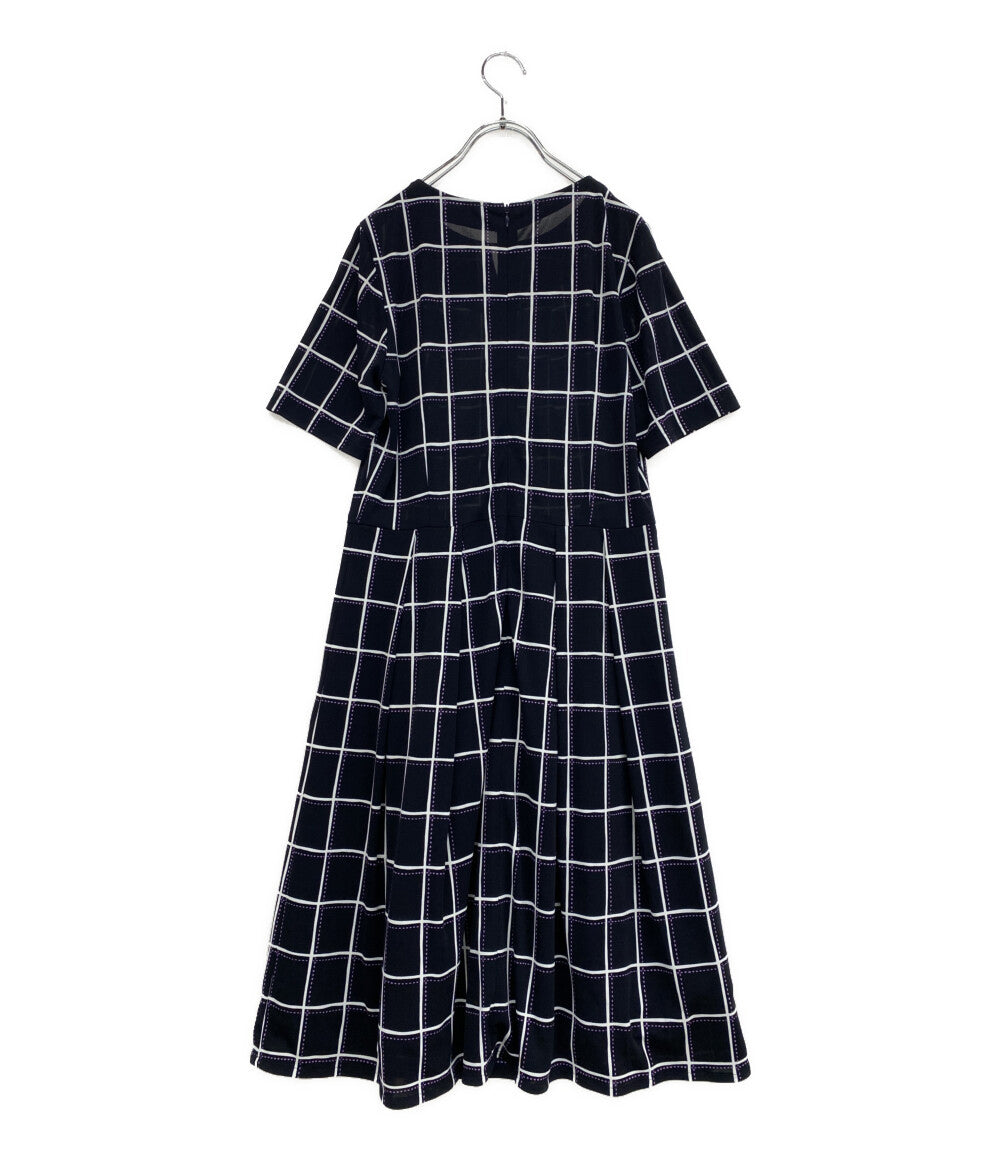 Leilian 半袖ワンピース ブラック チェックパープル レディース SIZE 9 レリアン