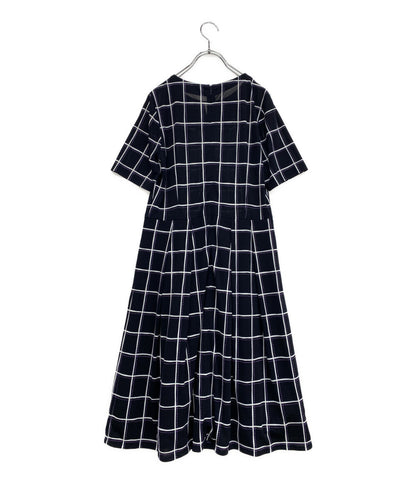 Leilian 半袖ワンピース ブラック チェックパープル レディース SIZE 9 レリアン