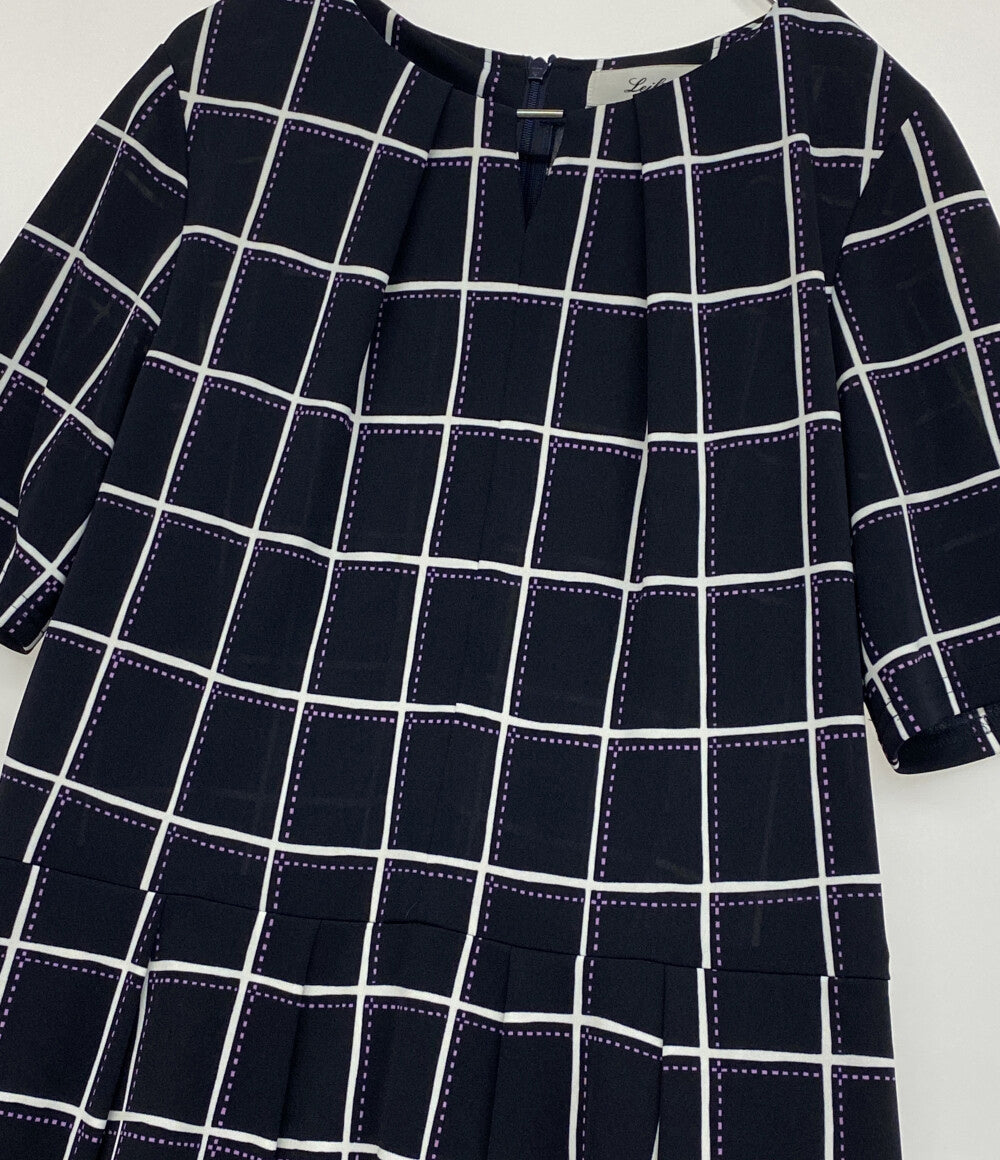 Leilian 半袖ワンピース ブラック チェックパープル レディース SIZE 9 レリアン
