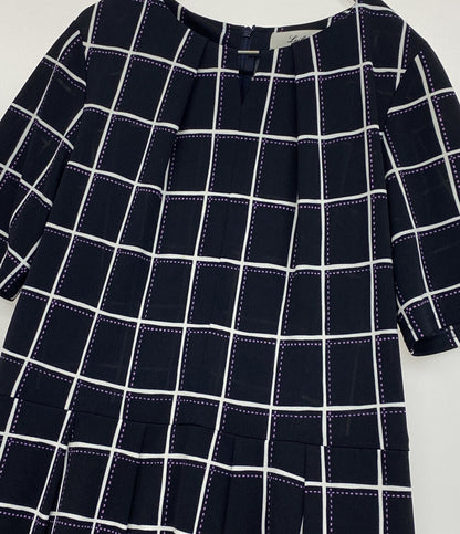 Leilian 半袖ワンピース ブラック チェックパープル レディース SIZE 9 レリアン
