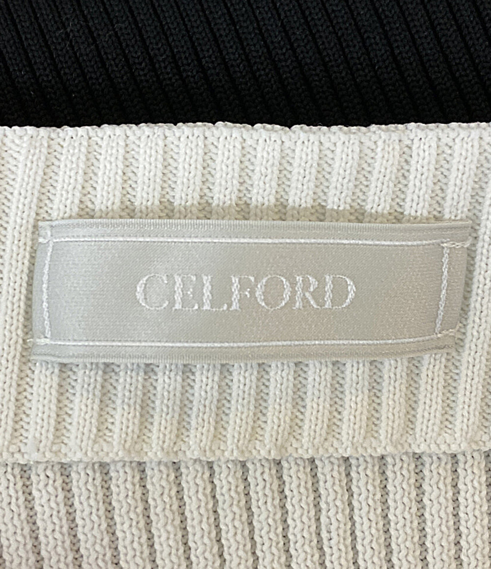 CELFORD ノースリーブ襟付ガーメントワンピース ブラック×ホワイト レディース SIZE 38 セルフォード
