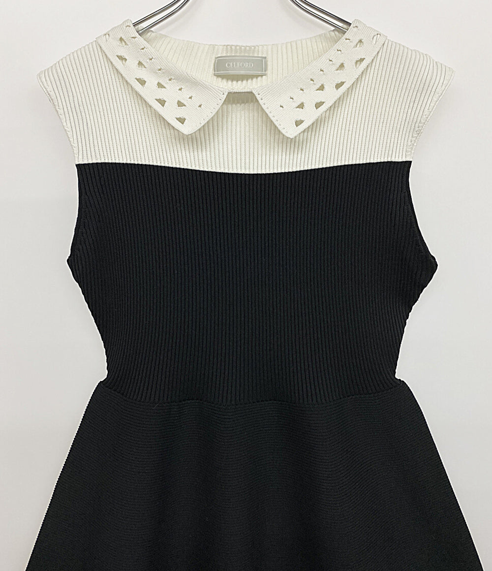 CELFORD ノースリーブ襟付ガーメントワンピース ブラック×ホワイト レディース SIZE 38 セルフォード