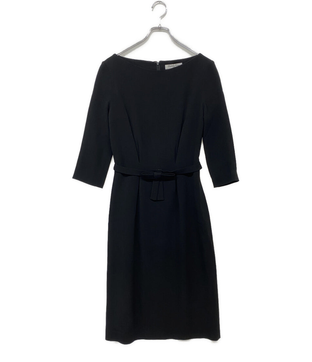 Christian Dior L長袖ワンピース ブラック リボンベルト付属 レディース SIZE 38 クリスチャンディオール