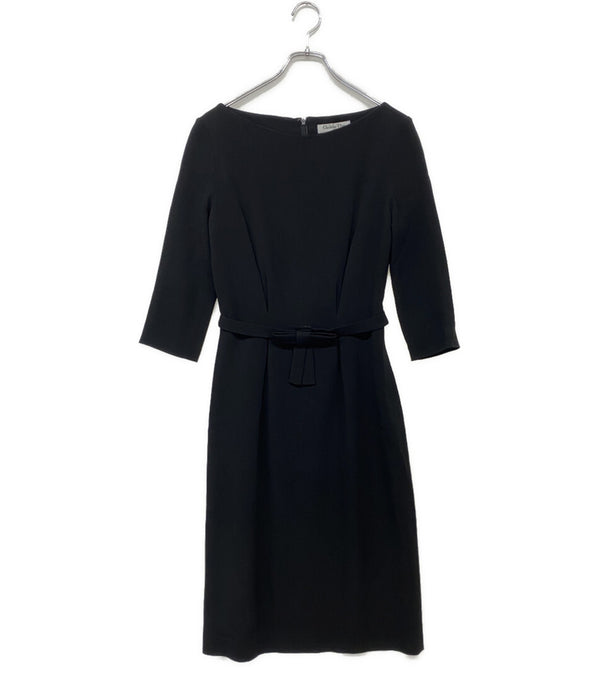 Christian Dior L長袖ワンピース ブラック リボンベルト付属 レディース SIZE 38 クリスチャンディオール