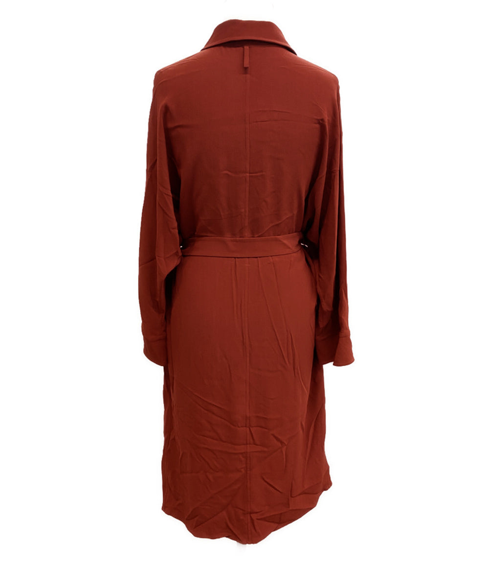 HERMES シルク ロングシャツ 長袖ワンピース ブラウン レディース SIZE 40 エルメス