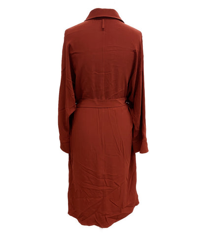 HERMES シルク ロングシャツ 長袖ワンピース ブラウン レディース SIZE 40 エルメス