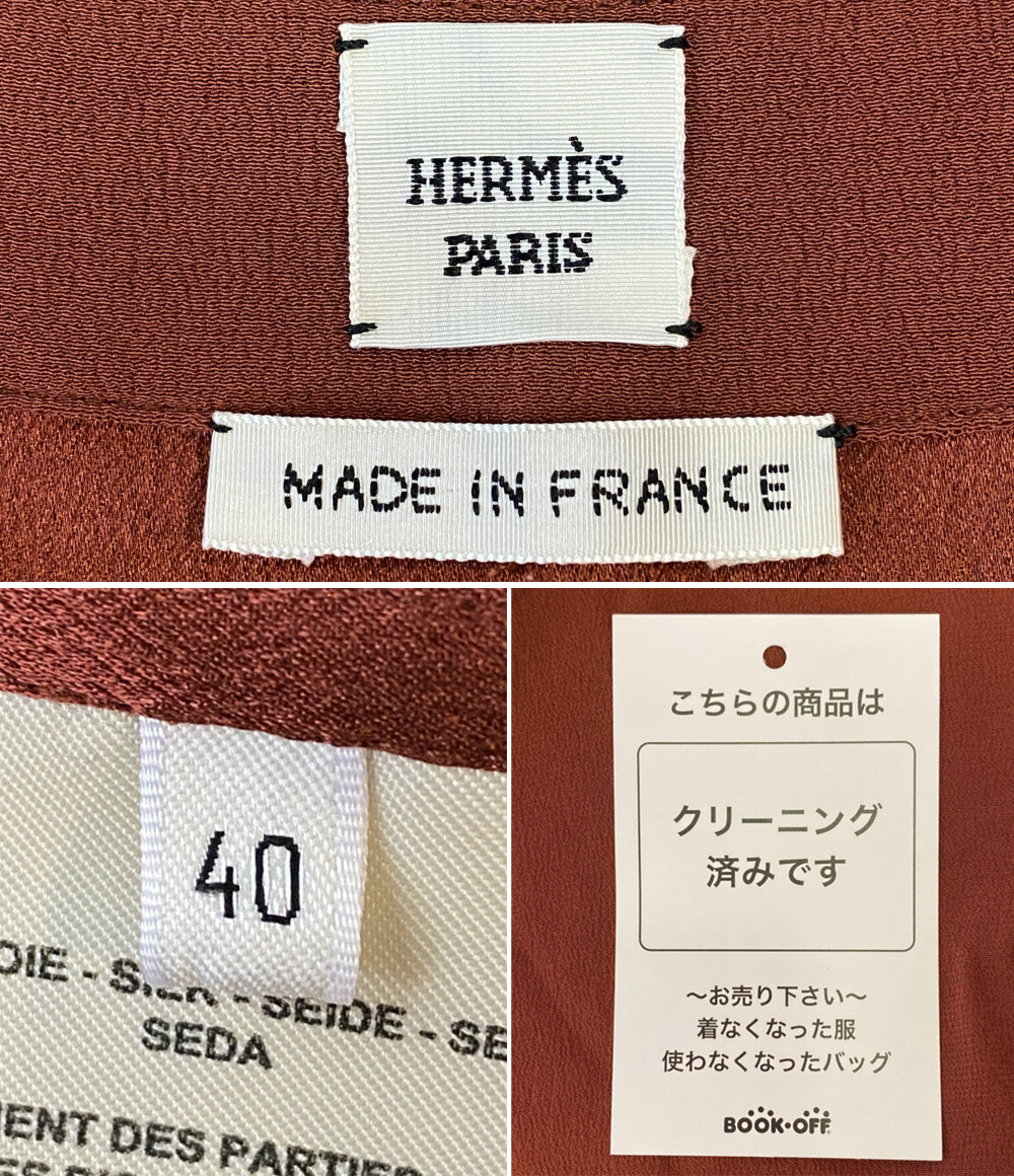 HERMES シルク ロングシャツ 長袖ワンピース ブラウン レディース SIZE 40 エルメス