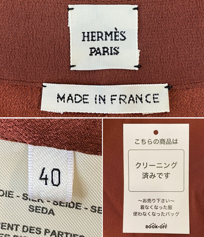 HERMES シルク ロングシャツ 長袖ワンピース ブラウン レディース SIZE 40 エルメス