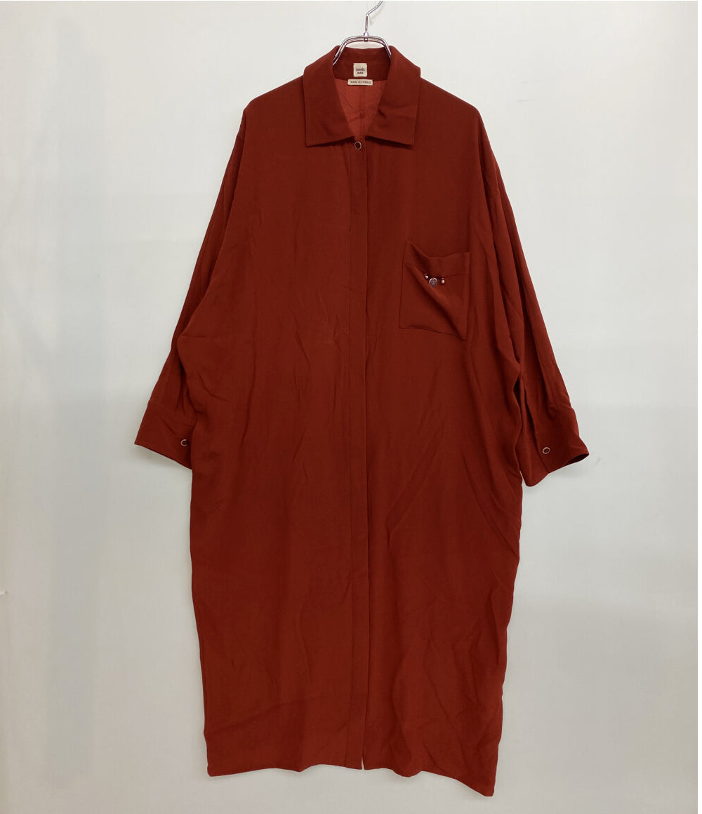 HERMES シルク ロングシャツ 長袖ワンピース ブラウン レディース SIZE 40 エルメス