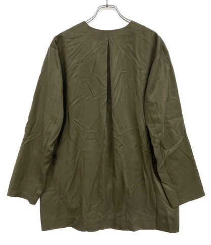 美品 Three dots フィブリオノーカラージャケット カーキ レディース SIZE S スリードッツ