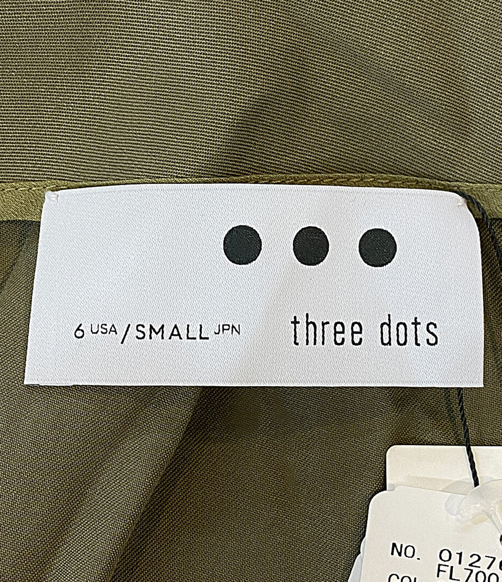 美品 Three dots フィブリオノーカラージャケット カーキ レディース SIZE S スリードッツ