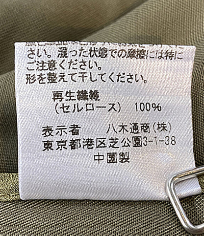 美品 Three dots フィブリオノーカラージャケット カーキ レディース SIZE S スリードッツ