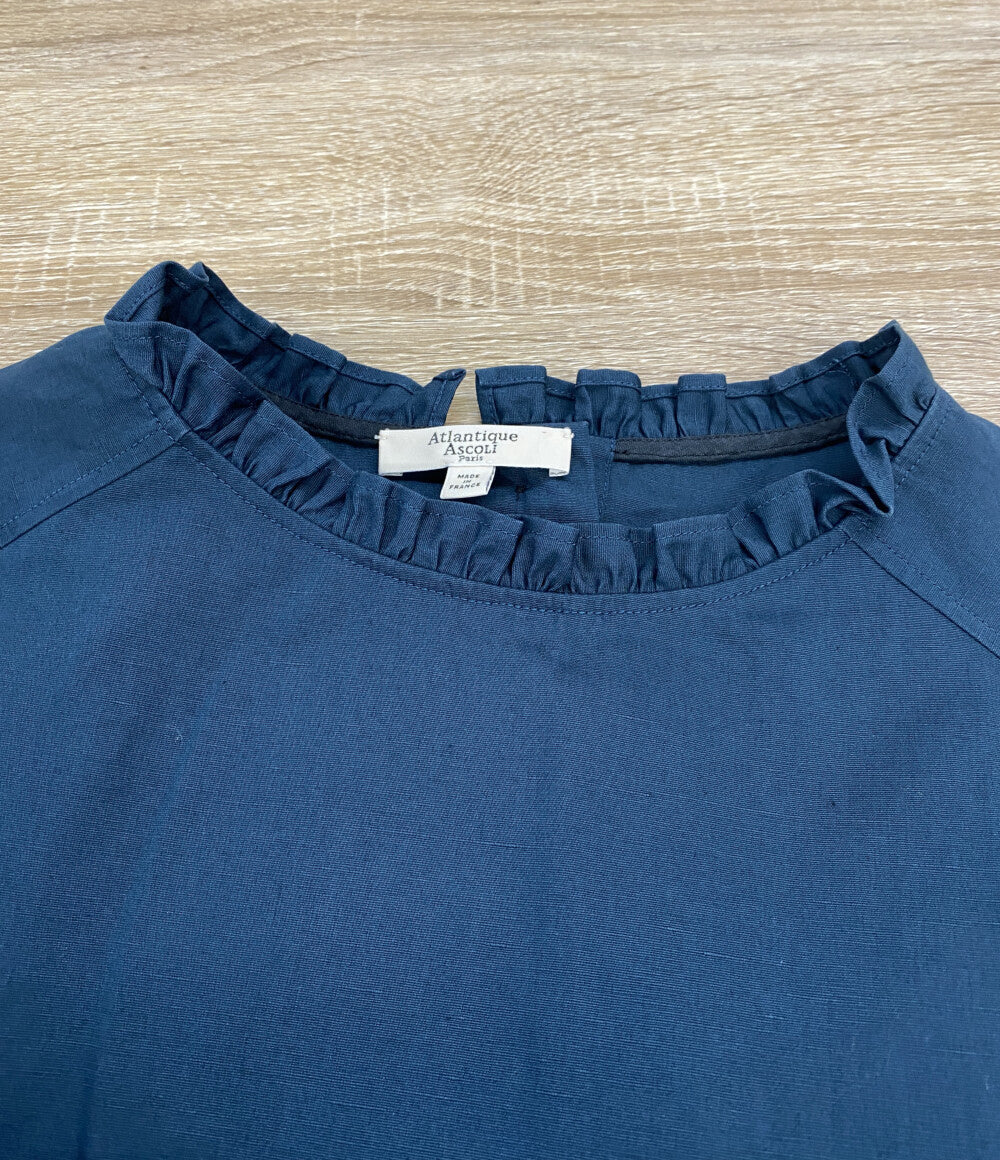 美品 Atlantique Ascoli アトランティック アスコリ ブラウス フリルカラー ブルーグリーン フランス製 レディース SIZE 2