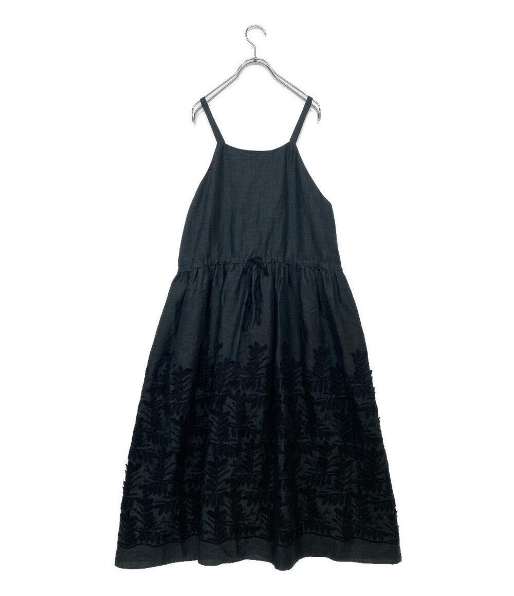 BEARDSLEY ノースリーブワンピース ジャンパースカート リネン100 ネイビー レディース SIZE - ビアズリー
