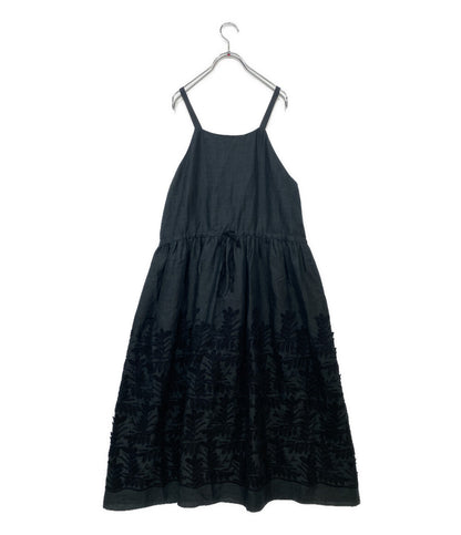 BEARDSLEY ノースリーブワンピース ジャンパースカート リネン100 ネイビー レディース SIZE - ビアズリー